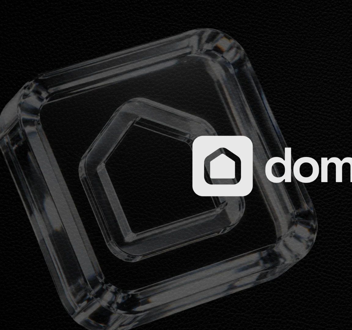 Símbolo da marca Domu em vidro